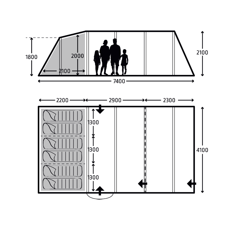 Kampa Croyde 6 AIR TC - 6 Man Air Tent - Dimensions