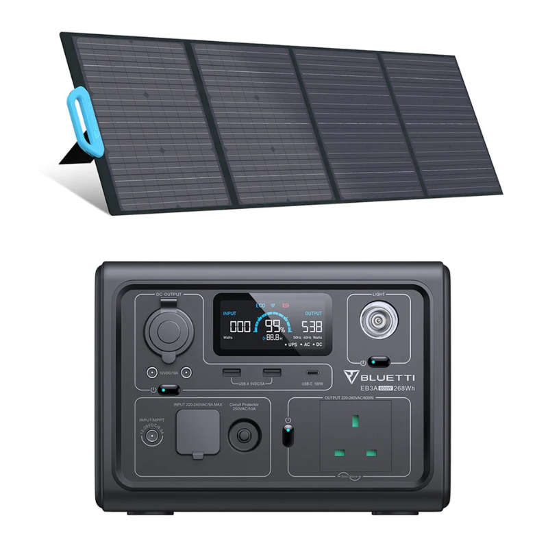 BLUETTI EB3A Power Station with solar panel