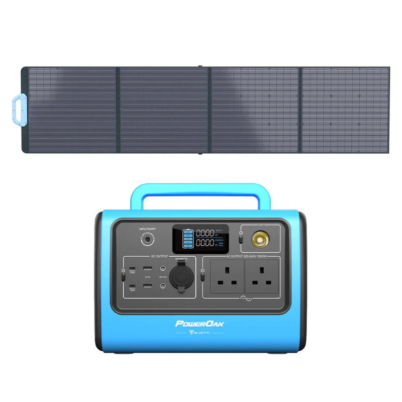 BLUETTI EB70 Power Station in Blue with solar panel